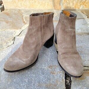 Coclico Tan Black Suede Pull On Ankle Bootie Heel Boots Size 39.5